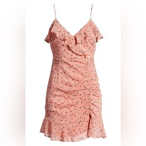 NWT ALL IN FAVOR Callie Ruffle Dusty Mauve Dot Mini Dress, size XXL
